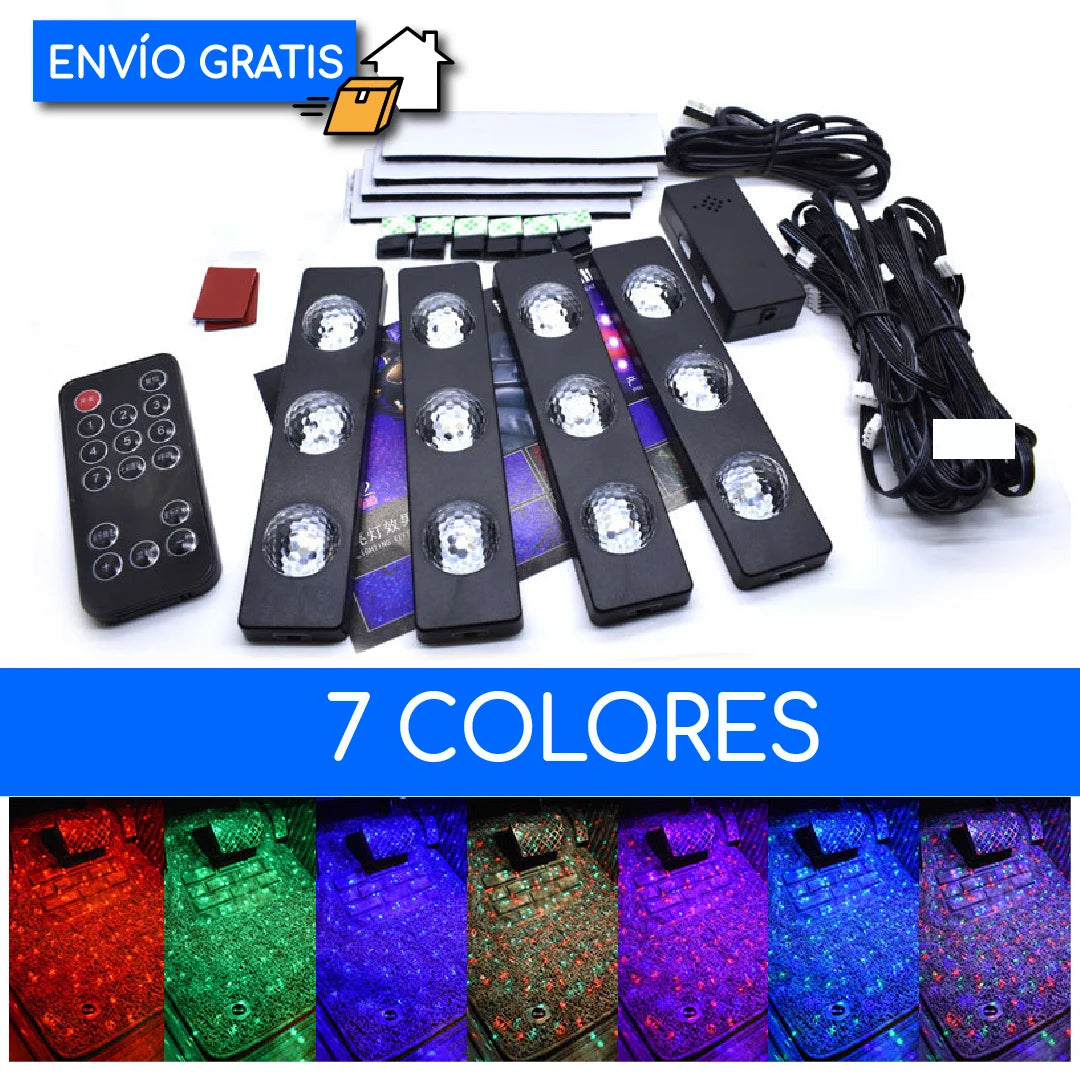 UZ LED AMBIENTAL RGB PARA INTERIOR DE COCHE – KIT MULTICOLOR CON CONTROL REMOTO