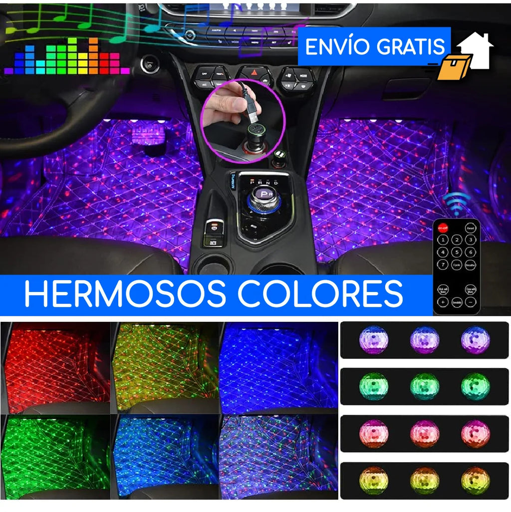 UZ LED AMBIENTAL RGB PARA INTERIOR DE COCHE – KIT MULTICOLOR CON CONTROL REMOTO