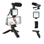 KIT DE VLOGGING CON MICRÓFONO, TRÍPODE Y LUZ LED PARA SMARTPHONE Y CÁMARA