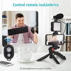 KIT DE VLOGGING CON MICRÓFONO, TRÍPODE Y LUZ LED PARA SMARTPHONE Y CÁMARA