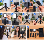 KIT DE VLOGGING CON MICRÓFONO, TRÍPODE Y LUZ LED PARA SMARTPHONE Y CÁMARA