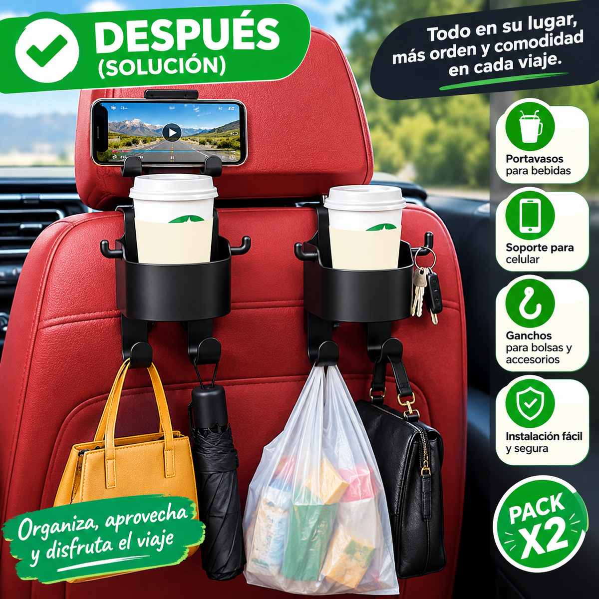 PACK DE 4 PORTA VASOS PARA AUTOS